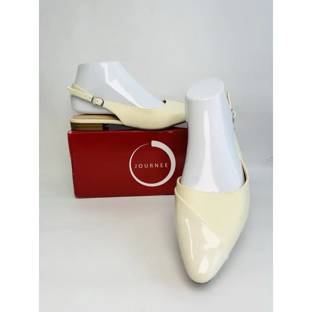 Journee Daphnne Slingback Flats Women’s 7M Ivory Pointed Toe New
